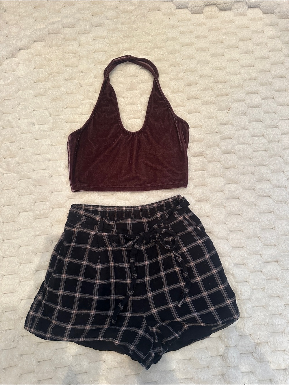 American Eagle Outfitters Black Plaid Tie-Waist Shorts